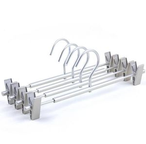 Hoogwaardige sterke aluminium broek rok bodem hanger met clips, heavy duty zilver metalen jurk hangers SN2859