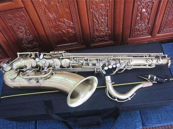 Saxofón tenor de alto grado Acabado antiguo Saxofón Sax Shell Clave Talla Patrón Instrumento de viento de madera con estuche Otros accesorios