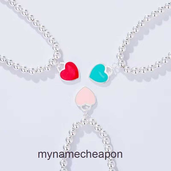 High Grade Tiffancy Designer Bangle High Edition V Gold Imprimé Email Peach Heart Collier Blue Coeur Rose Coeur Double Coeur Émail Émail Coeur En forme de pendentif Bracelet