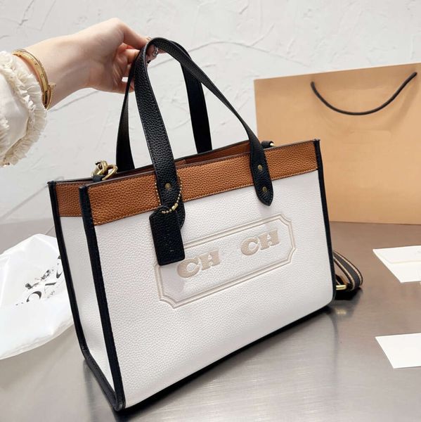 Bolso de mano de diseñador de alta calidad, bolso de lona Lichee de campo blanco, bolsos de cuero genuino para mujer, bandolera grande de lujo para mujer