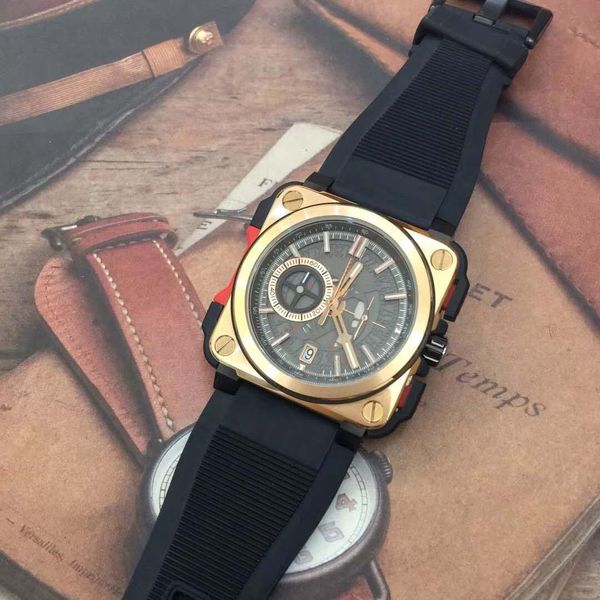 Reloj deportivo para hombre con cronógrafo de cuarzo y esqueleto vintage de alto grado, relojes de pulsera de cuero con camuflaje de aviación y patrimonio de bronce, artículos de moda en Europa y América