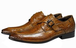 Haut fait à la main pointu des hommes de qualité des hommes de qualité boucle boucle en cuir authentique robe formelle chaussures pour hommes 28248