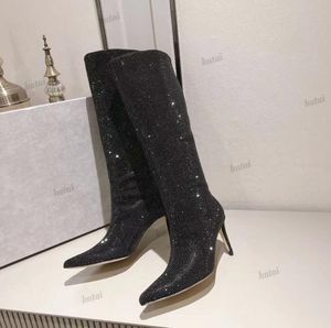 Hoge hak kristallen laarzen Designer dames knielaarzen Sexy slank ontwerp Luxe over-de-knie-laarzen