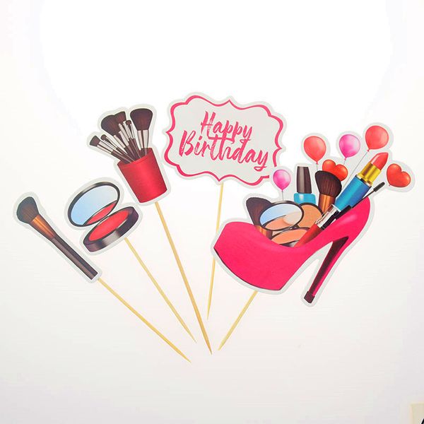 High Heel Girl Cake Topper Bag à lèvres Cosmetics Birthday Party Perfume Cupcake Toppers Joyeux anniversaire Decker Decor NOUVEAU