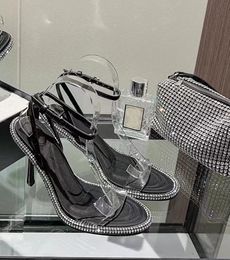 Hoge hak PVC transparante sandalen Hih hakken Dames glanzende diamanten met designer indoor massagefunctie 35-43
