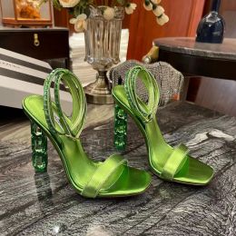 Sandalen met hoge hak hak Crystal design satijn bovenwerk PROM feestmodel Designer model fabrieksmodel met schoenendoos