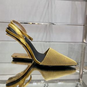Sandalen met hoge hak Luxe Designer schoenen met hoge hakken vrouwelijke sexy Baotou draad gesp holle hakken high-end formele sandalen goud 8cm jurk bruiloft Dansend meisje kant doos