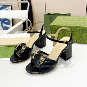 Sandales à talons hauts femmes designer ornement étincelant cuir classique chèque luxe style national sandale à talons bloc chaussures de fée
