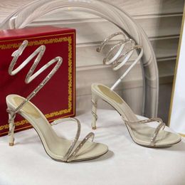 Hoge hak sandalen dames ontwerpers schoenen enkelband hoge bruiloft kristal ingelegd slangenleer met doos 508