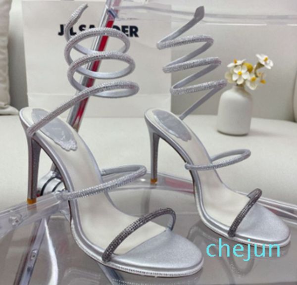 Sandales à talons hauts chaussures pour femmes cheville Wrap haut Hee mariage cristal incrusté serpent luxe créateur de mode