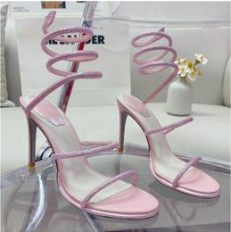 Hoge hak sandalen dames strass schoenen enkelband hoge hee bruiloft kristal ingelegde slang luxe ontwerper mode 9,5 cm RC Cleo Rene Caovilla met box01