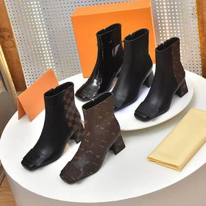 Bottes à talons hauts Automne hiver talon grossier femmes chaussures Desert Boot en cuir véritable fermeture éclair lettre à lacets mode dame talons épais grande taille 35-42 US11-42 03