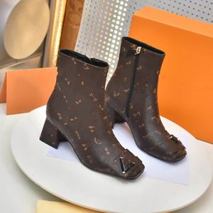 Bottes à talons hauts Automne hiver talon grossier femmes chaussures Desert Boot en cuir véritable fermeture éclair lettre à lacets mode dame talons épais grande taille 35-42 US11-42 02