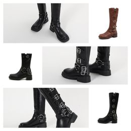 Bottes à talons hauts pour femmes, chaussures à talons grossiers, bottes en cuir avec fermeture éclair et lettres, à lacets, à la mode, taille 35 à 42