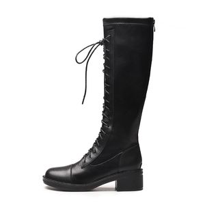 Bottes d'hiver élastiques à talons hauts en cuir véritable pour femme, bottes militaires chaudes en laine épaisse, bottes de neige de haute qualité 43