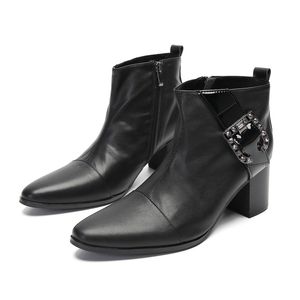 Hoge hakken herenschoenen 6 cm Koreaanse stijl leer high-top modebedrijf korte laarzen mannen puntig teen 3004