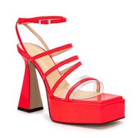 Sandales ￠ talons hauts ￩paisses plate-forme de cr￩ateur de chaussures de banquet Luxury Femmes 9,5 cm Wine tasse robe talon chaussure classique cuir brevet d￩coratif chaussures formelles 35-41