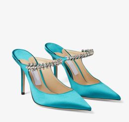 High Heels Bing Designer Mules Slides Sandale Luxury Designer Patent Le cuir Pumps Crystal Strap Point Robe Toe Part