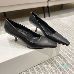 Zapatos de marca de tacones altos para mujer The Row Designer Classic Fashion Pointed Toe Office Career Party Black Nude Leather Dinner Dress Shoes Tamaño 35-40 con caja