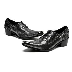 Tacones altos CM Men S Toe de metal puntiagudo zapatos de cuero de cuero