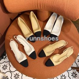 Chaussures de créateurs à talons hauts Slingbacks Paris Marque Designer Noir Ballerines Chaussures Matelassé En Cuir Véritable Slip sur Ballerine Bout Rond Dames Robe Chaussures