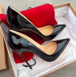 Chaussures de créateurs à talons hauts pour femmes, escarpins rouges brillants, 6cm, 8cm, 10cm, 12cm, talon fin, bouts pointus, nu, noir, cuir verni, sandales d'été peu profondes, taille 34-44