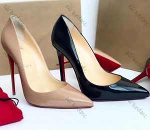 Sandales de styliste pour femmes, chaussures habillées, bas rouges brillants, 6cm, 8cm, 10cm, 12cm, chaussures à talons hauts, talon fin, bout pointu, en cuir véritable, chaussures de mariage noires et nues, 34-44