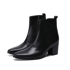 Bottes à talons hauts pour hommes, bottes formelles en cuir noir à bout pointu pour hommes d'affaires, botas hombre, chaussures de fête