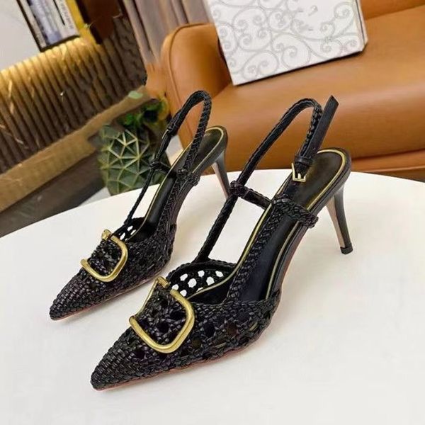 Tacones Altos Sandalias Bombas De Lujo Zapatos De Pasarela Diseñador Mujer Punta En Punta Sexy Stiletto Cuero Lugar De Trabajo Ropa De Trabajo Banquete35--42 Tamaño 8Cm