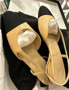 Hoge hakken schoenen ballet flats schoenen echt leer open op formele dikke hak slingbacks sandalen