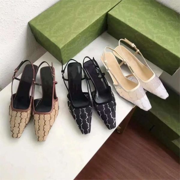 Talons hauts Slingback Mesh Sexy Summer Robe Shoe Lady Sparkling High Heel Slippers Toile décontractée Chaussures de mariage Hasp Party Slide Mandin Gift Mules