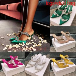 Hoge hakken Stiletto Heel Dames puntige teenpompen Diamant Decoreerde platte schoenen Sneeuwvlok Buckle Rhinestone Trouwschoenen Semi-oplegger beroemde Muller schoenen