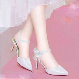 Hoge hakken Stiletto -schoenen voor vrouw bling witte bruids hakken schoenen leer Mary Janes hoge hak sexy puntige hielschoenen G220527