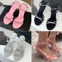 Hoge Hakken Dames Designer Sandalen Mode Luxe Satijn Glitter Kristal Open TeenZwart Roze 2023 Zomer Feest Schoolfeest Formele Stiletto Hakken Jurk Bruiloft Schoenen