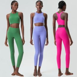 Costume de gym à haut impact femmes tissu côtelé deux pièces de fitness yoga ensemble slim fit stretchy running sportsswear workout vêtements 240402