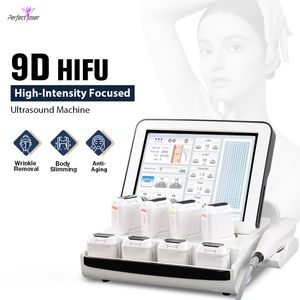 Hoge intensiteit gerichte echografie HIFU-afslankmachine voor salon Lichaamsvorming Gezichtslifting Rimpelverwijdering Huidverstrakking Gezichtsbehandeling 9D multifunctionele apparatuur