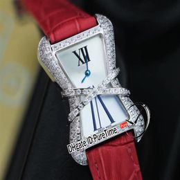 High Jewelry Libre WJ306014 Diamond Enlacee Montre à Quartz Suisse pour Femme Lunette en Diamant Cadran Blanc MOP Cuir Rouge Nouveau Puretime244y