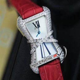 Alta joyería Libre WJ306014 Diamante Enlacee Cuarzo suizo Reloj para mujer Bisel de diamantes Esfera MOP blanca Cuero rojo Nuevo Puretime233o
