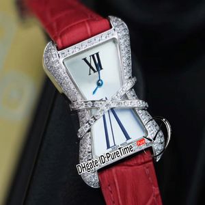 Hoge sieraden Libre WJ306014 Diamant encede Zwitsers Zwitsers Quartz Dames Watch Diamant Bezel White Mop Dial Red Leather Nieuwe Puretime E167 205G