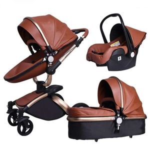 Haut Paysage Baby Poustre 3 en 1 NOUVEAU NOUVEAU PRAM 360 DEGRIE ROTATE COURTURE CUIR EU SATTER SEAT SEAT