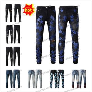 A012 2023 Nieuwkomers Heren AM2 Luxe Designer AMIRIlinesS Denim paars AM2 Jeans Gaten AM Broek Jean COOLGUY Bikerbroek Herenkleding #810gf2