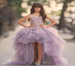 Abiti da sposa per ragazze principessa alta e bassa Scoop Appliques Perline Gonna in tulle gonfio inferiore Abiti per ragazze Bambini Belle ragazze Spettacolo 9152223