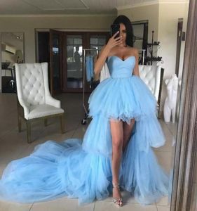 High Low Prom -jurken 2021 Sweetheart Ruches Light Blue TuLle Short Front Long Back Party Jurken Avonds Jowns90009856577181
