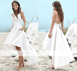 High Low Short Wedding Dress 2024 A Line Summer Beach Boho Bruidsjurken Satijn Backless Spaghetti Braps Party Jurken