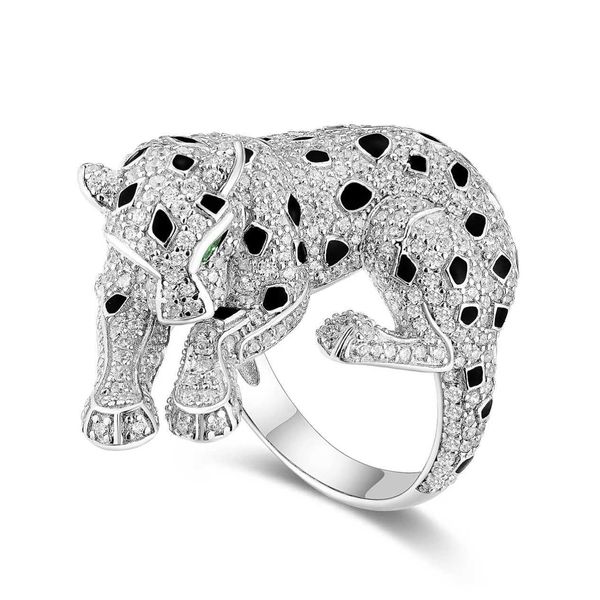 Bague de créateur de luxe 925 Bague en or plaqué argent à haute teneur en carbone Émail / Carter Jaguar Série Full Diamond Cheetah Ring Original 1to1 avec un vrai logo