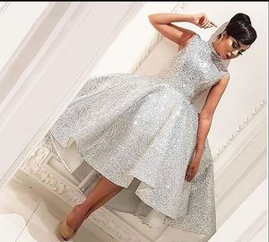 Hoge hals Bling Muslim Avondjurken 2019 Hoge Lage Baljurk Thee Lengte Seuqins Islamic Dubai Saudi Arabische Formele Avondjurk Prom Dress