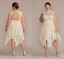 Robe de mariée asymétrique en dentelle, col haut, grande taille, petite robe blanche, dos nu, doublure Champagne, robe de plage, 2022