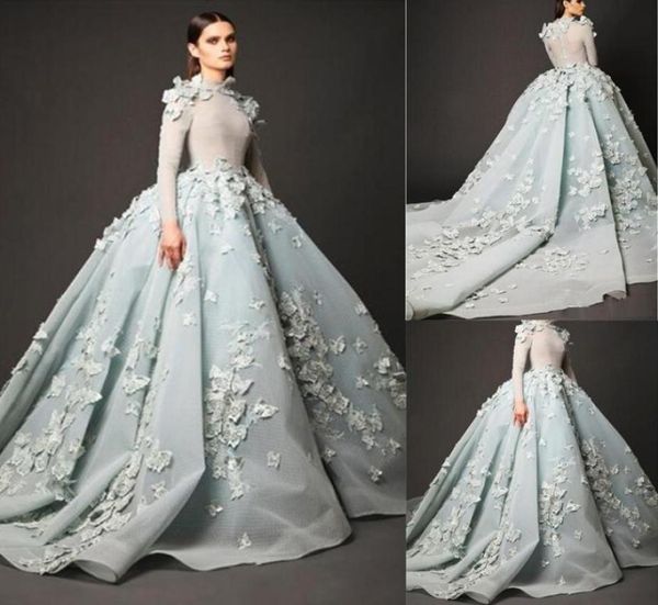 Robes de bal à col haut Elie Saab 2019 Appliques perlées robe de soirée arabe manches longues Vintage tapis rouge robes de soirée de célébrité6756828