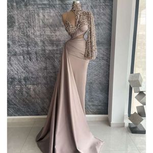 High Neck Prom Sexy Sequins jurken kralen een schouder op maat gemaakte formele Dubai avondjurk sweep plus size special ocn vestido de noite