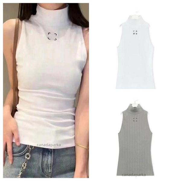 Top de cuello alto Mezcla de algodón-Jersey Mujer Anagrama Camiseta sin mangas bordada Pantalones cortos Diseñador Traje de yoga Fitness Deportes Sólido Elástico Elaborado Ligero Estiramiento Ribbe Loe